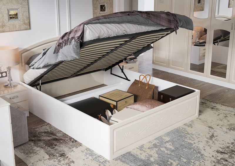Кровать с подъемным механизмом КРПМ-160 (1,6*2,0) Спальня Венеция (ИЦ) Белый / Жемчуг