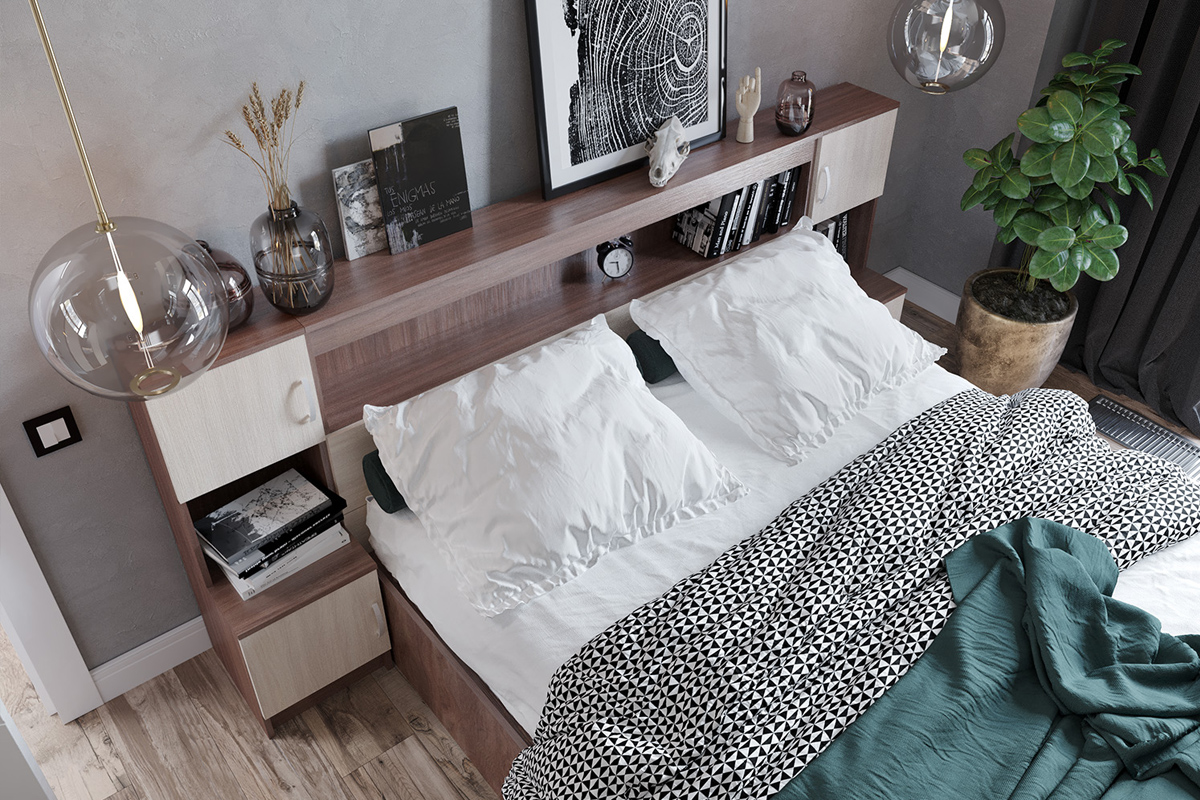 КР-552 Кровать 1,6м с закроватным модулем Спальня Бася Сурская мебель