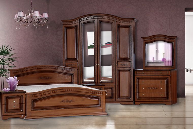 Спальный гарнитур Венера с 4-х дверным шкафом (Кубань мебель) Орех