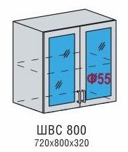Шкаф верхний со стеклом ШВС 800 Кухня Валерия (В 800, Ф-55) Белый / Синий